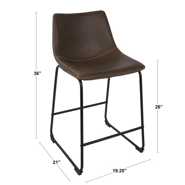 Duke Counter Stool In Black And Grey Faux Leather, PK 2